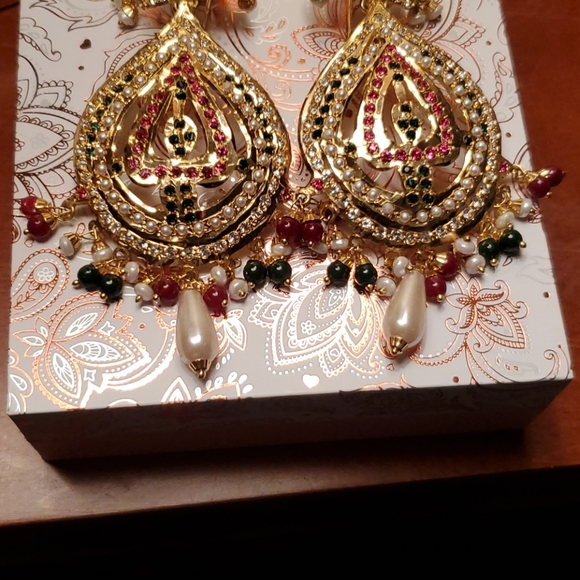 Multi coloured Jhumka earrings - Picture 3 of 8